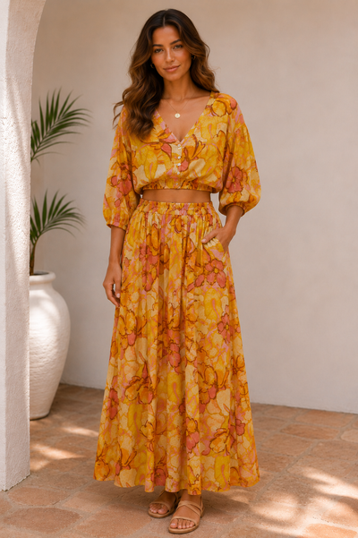 Solstice Top - Golden Bloom Print