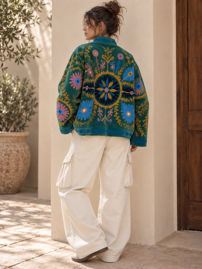 Eden Velvet Jacket - AquaBlue Embroidered