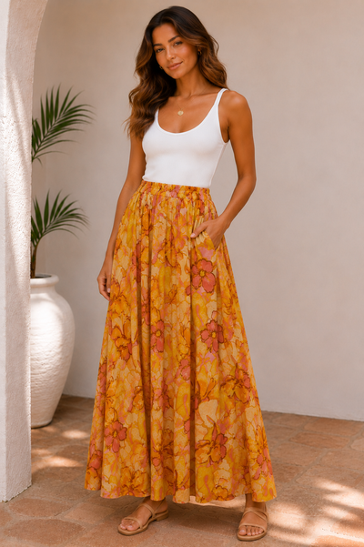 Solstice Skirt - Golden Bloom Print