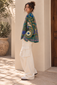 Eden Velvet Jacket Aqua Peach Embroidered