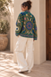 Eden Velvet Jacket Aqua Peach Embroidered