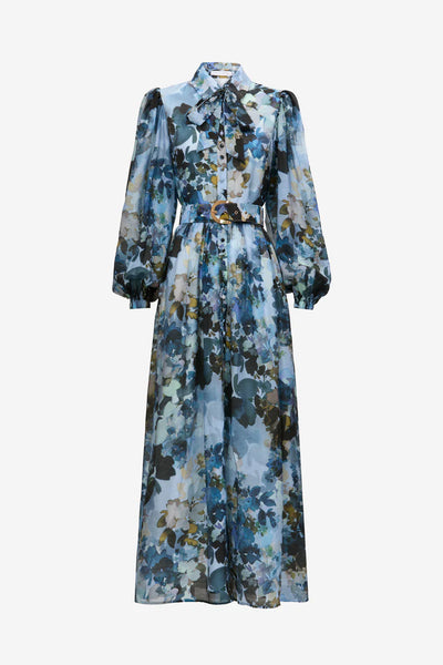 MAXI SHIRT DRESS - BLUE FLORAL PRINT