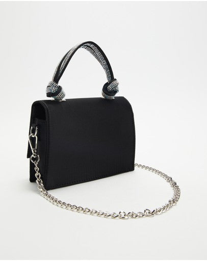Ariatta Handle Bag - Black & Silver Diamante
